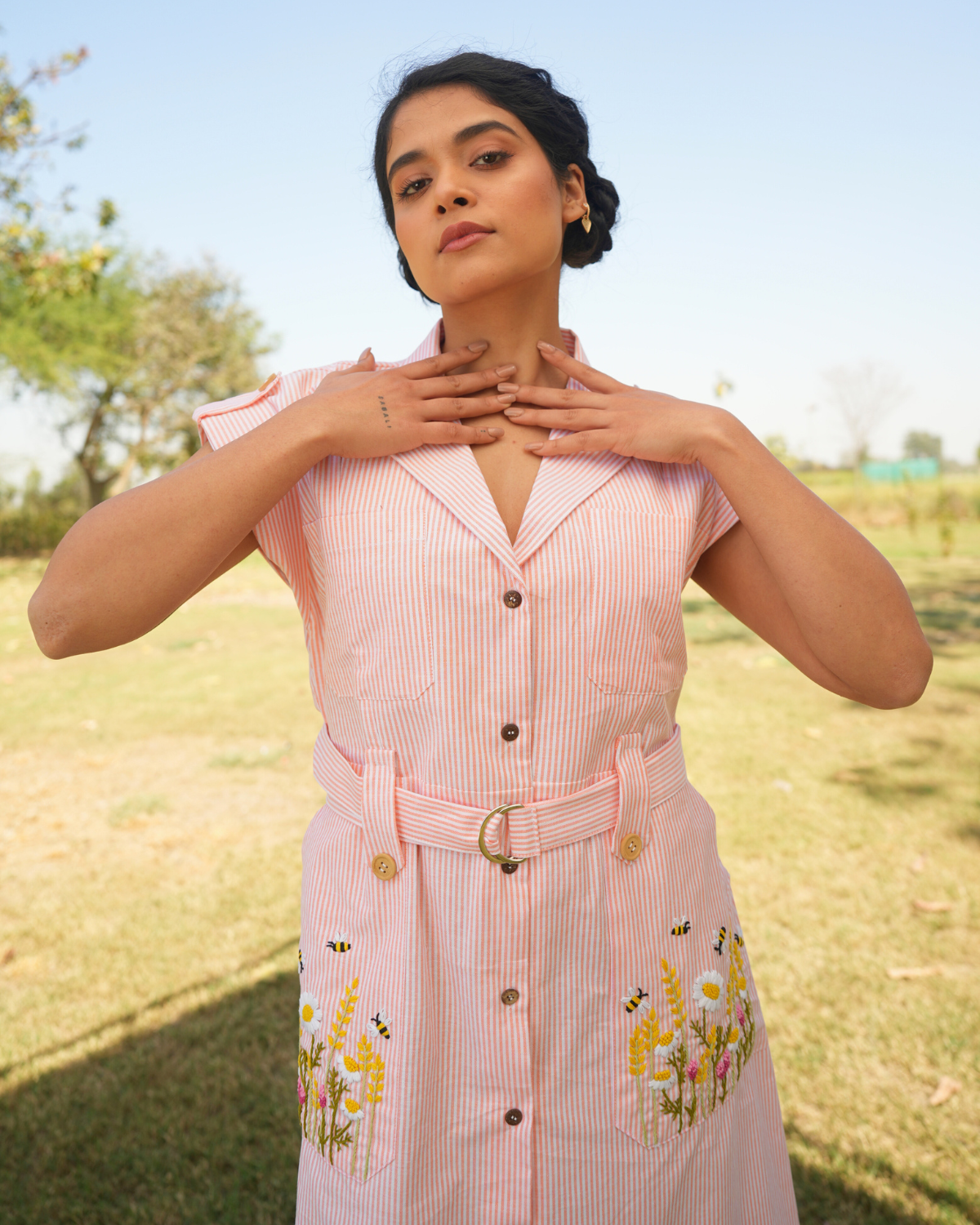 Aisha Hand-Embroidered Midi Dress – hand-embroidered 100% cotton – RASRA MAI
