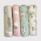 Organic Muslin Baby Swaddles | Aqua & Beige | Set of 4 - Oranges and Lemons