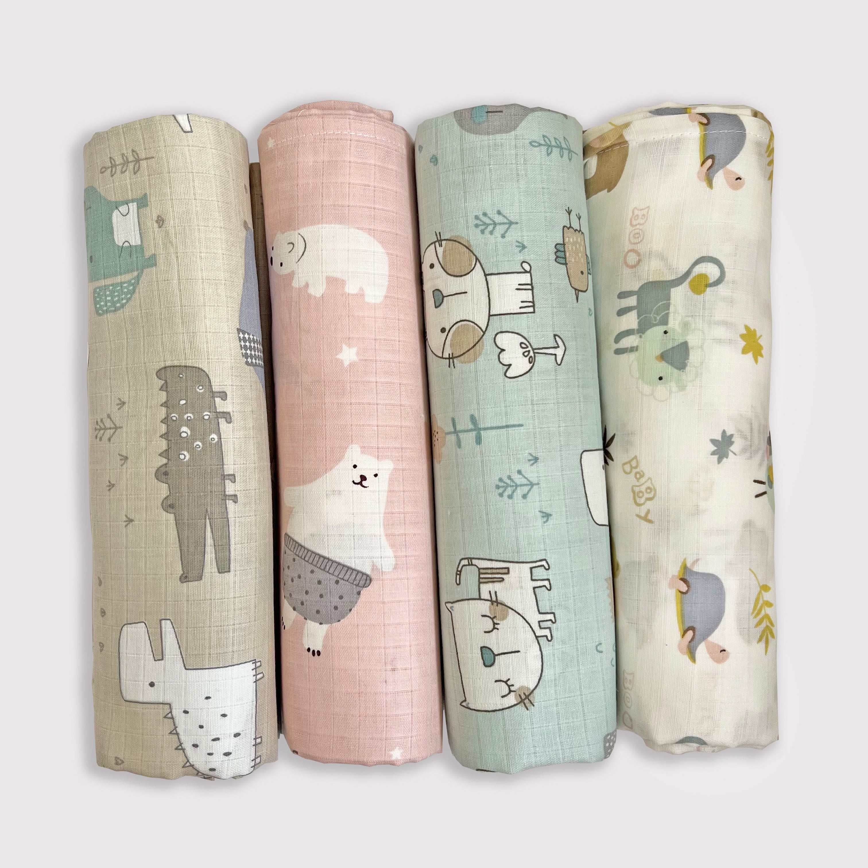 Organic Muslin Baby Swaddles | Aqua & Beige | Set of 4 - Oranges and Lemons