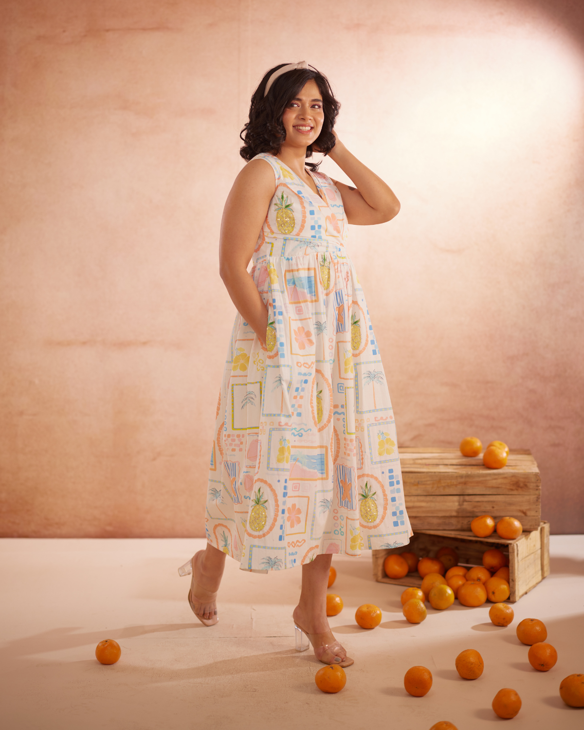 Miyaahh Hand-Embroidered Tropical Midi Dress – hand-embroidered 100% cotton – RASRA MAI