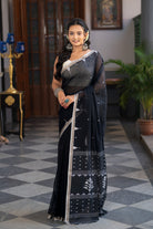 Handloom Black Soft Cotton Jamdani Saree-Sutra Art of Clothing