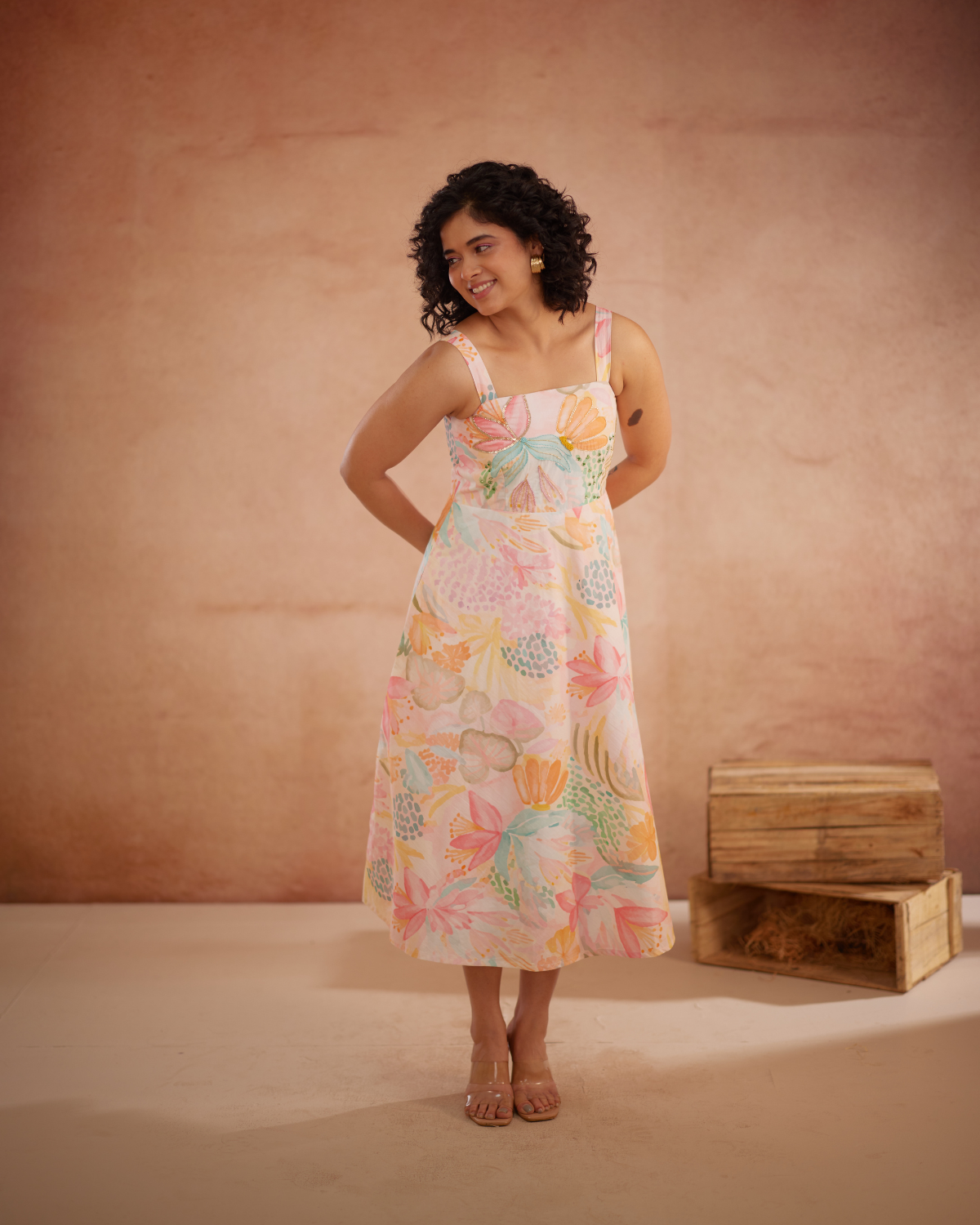 Lylaa Hand-Embroidered Floral Midi Dress – hand-embroidered 100% cotton – RASRA MAI
