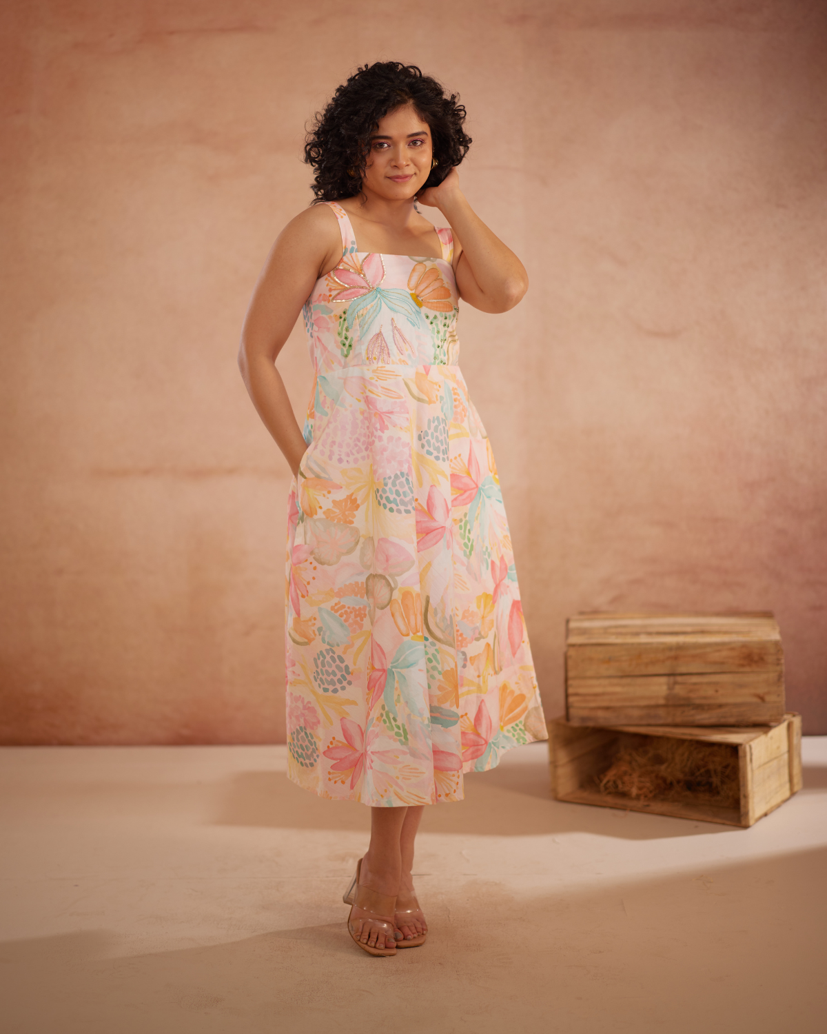 Lylaa Hand-Embroidered Floral Midi Dress – hand-embroidered 100% cotton – RASRA MAI