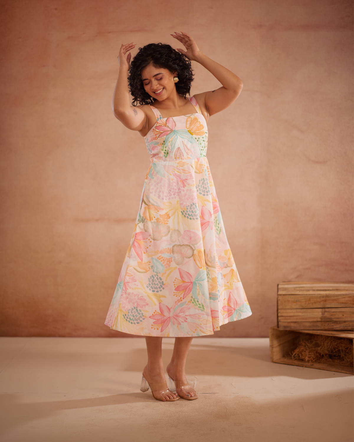 Lylaa Hand-Embroidered Floral Midi Dress – hand-embroidered 100% cotton – RASRA MAI