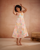 Lylaa Hand-Embroidered Floral Midi Dress – hand-embroidered 100% cotton – RASRA MAI