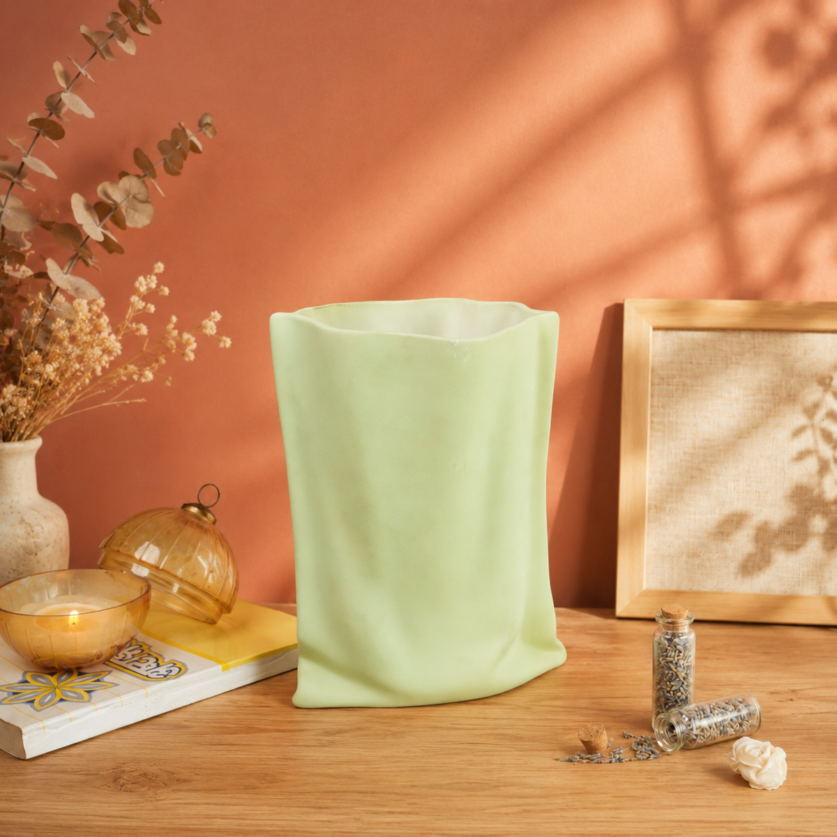 Matcha Muse Sculpted Vase with Dried Flowers | Modern Decorative Vase - https://artecasa.in/