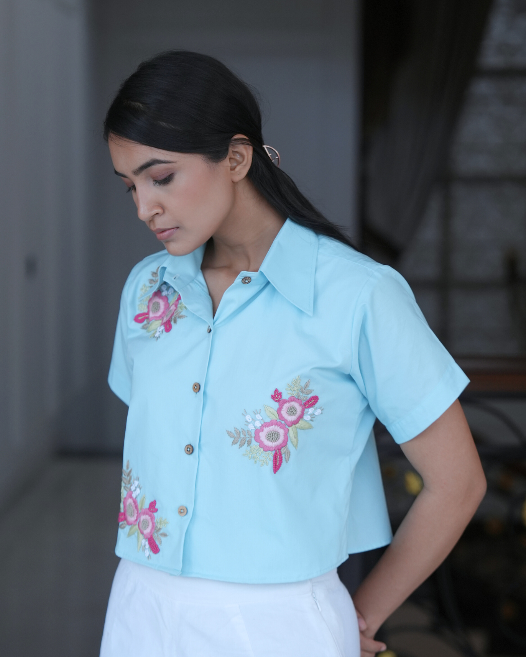 Taanyyaa Hand-Embroidered Shirt – hand-embroidered 100% cotton – RASRA MAI