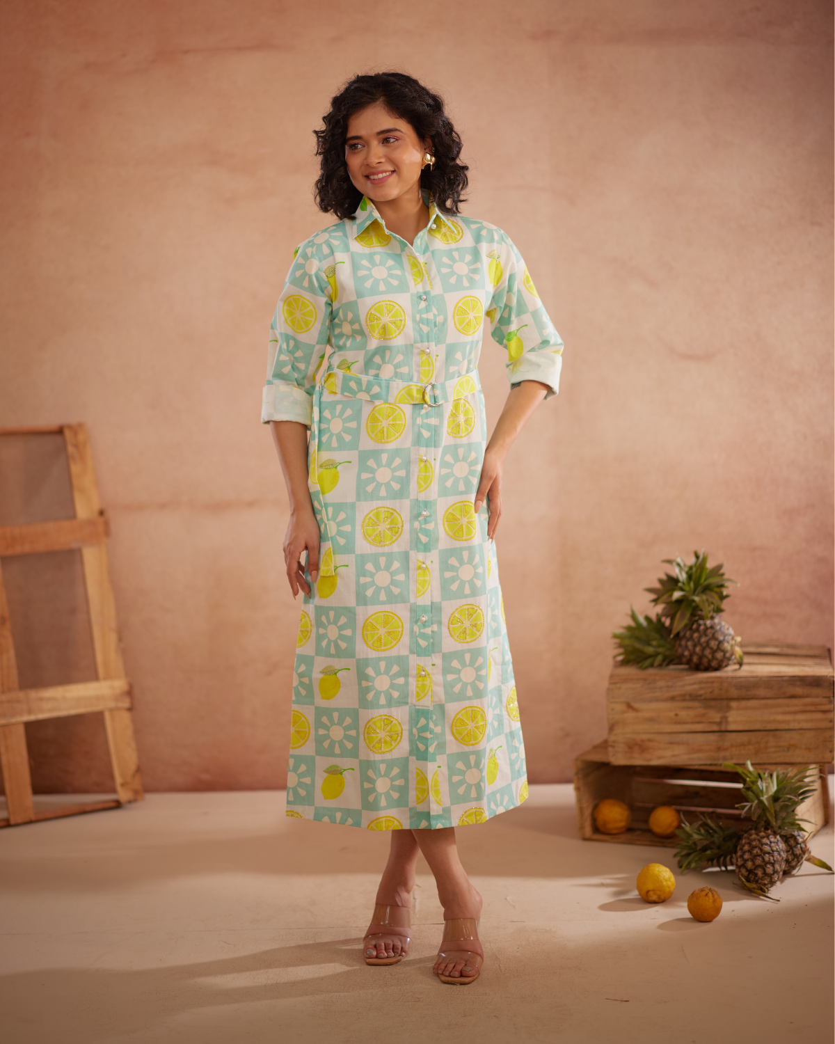 Lumii Hand-Embroidered Lemon Shirt Dress – hand-embroidered 100% cotton – RASRA MAI