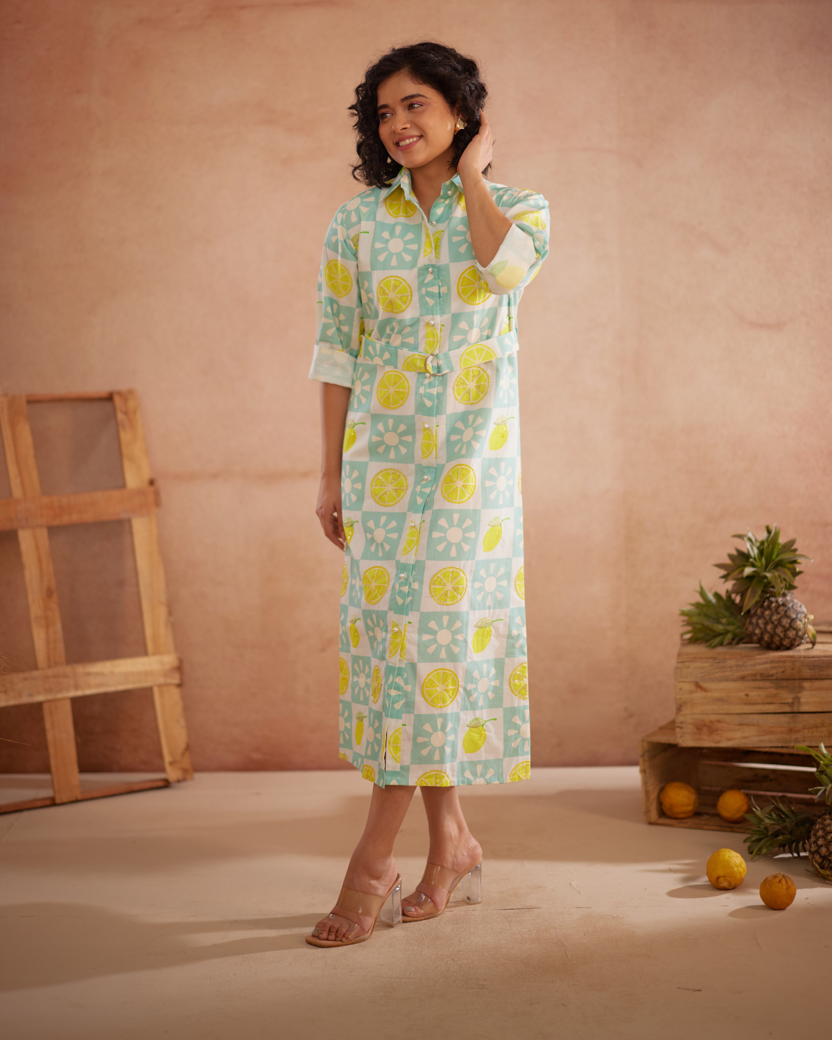 Lumii Hand-Embroidered Lemon Shirt Dress – hand-embroidered 100% cotton – RASRA MAI
