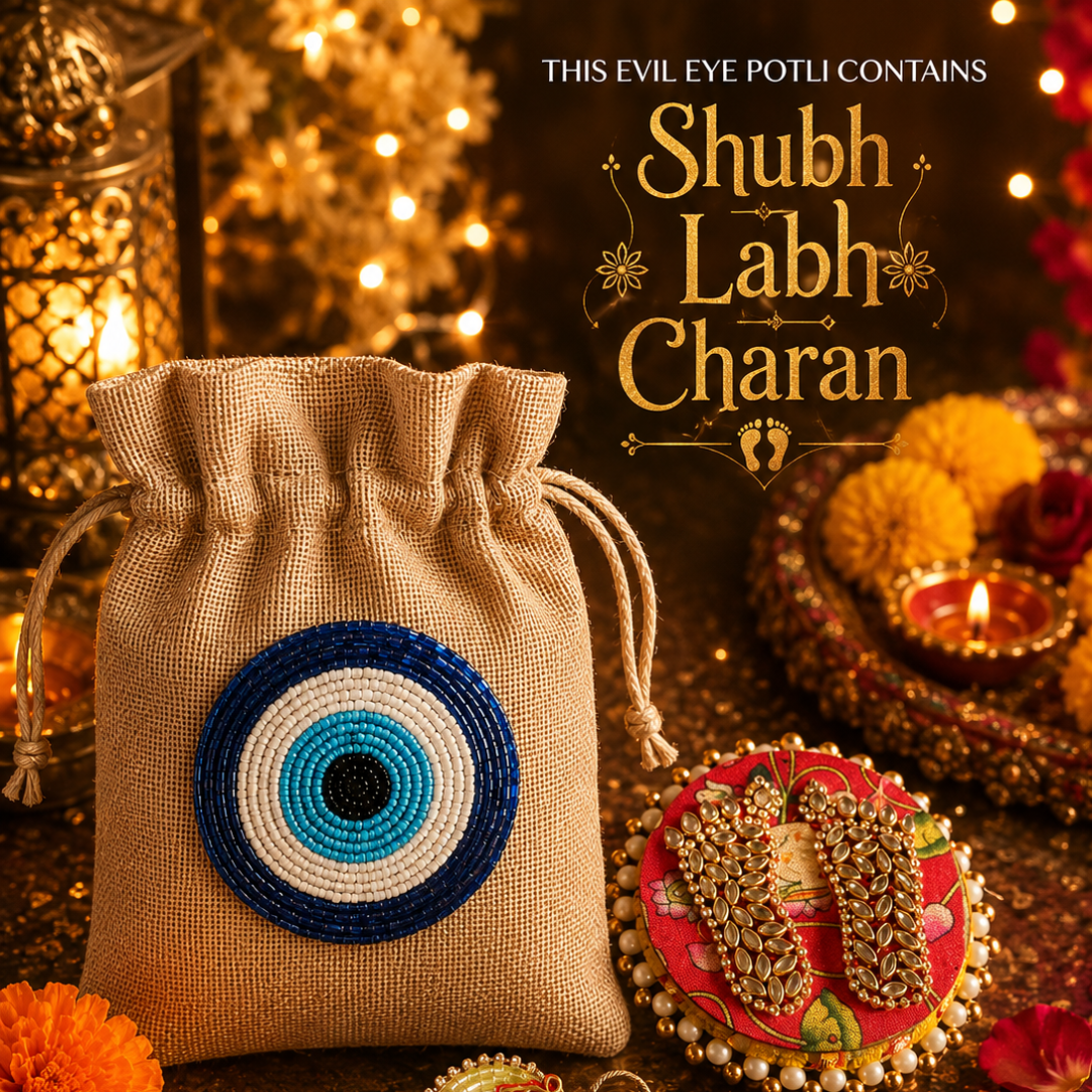 Ivory Nazar White Jute Gift Basket – Evil Eye Diwali Gift Hamper - https://artecasa.in/