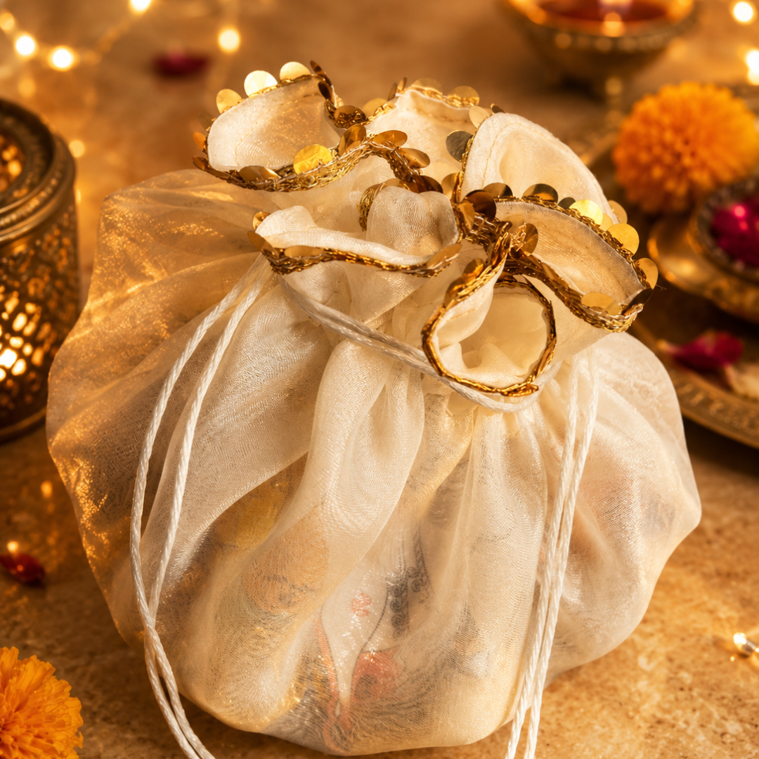 Pichwai Heritage White Festive Potli | Diwali Décor - https://artecasa.in/