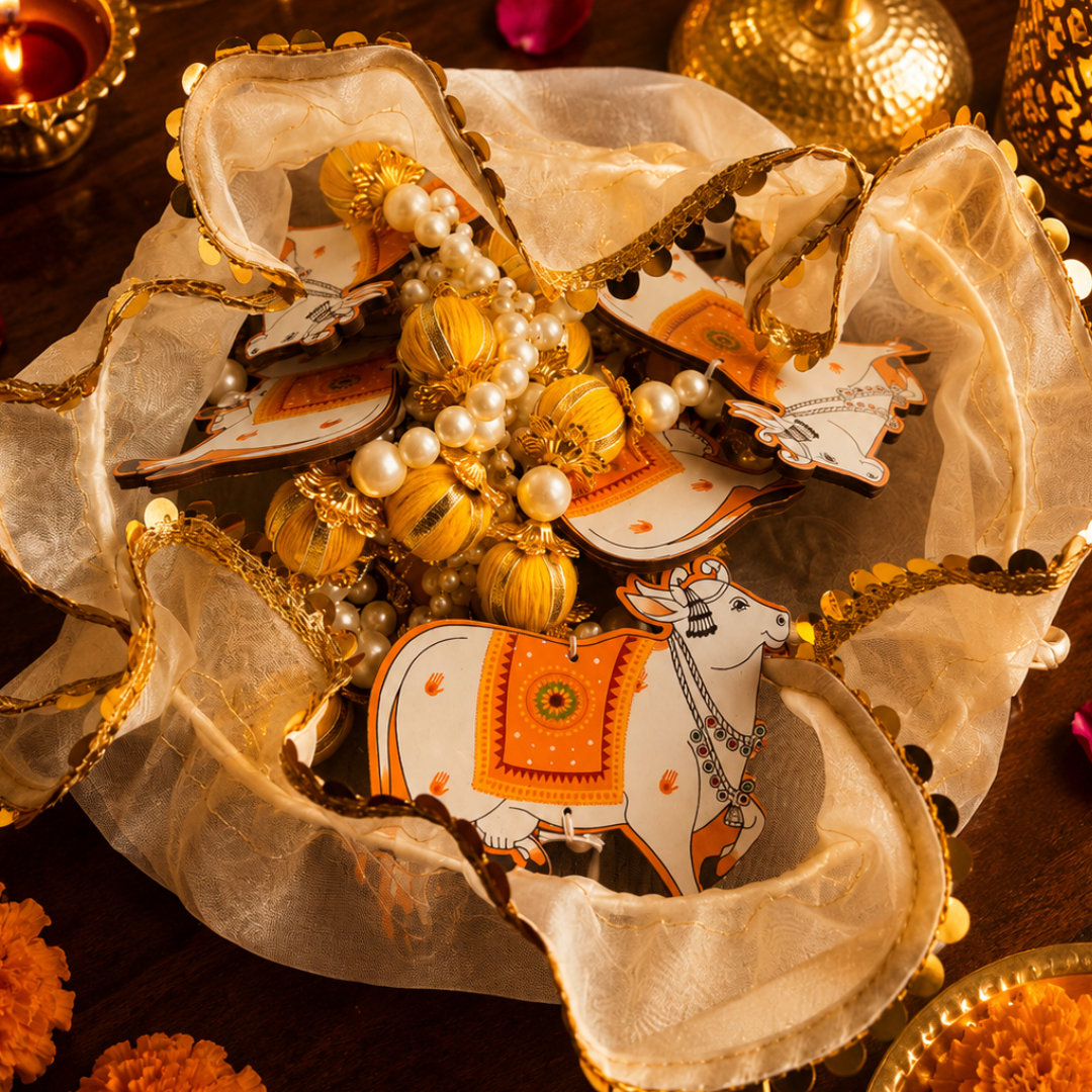 Pichwai Heritage White Festive Potli | Diwali Décor - https://artecasa.in/