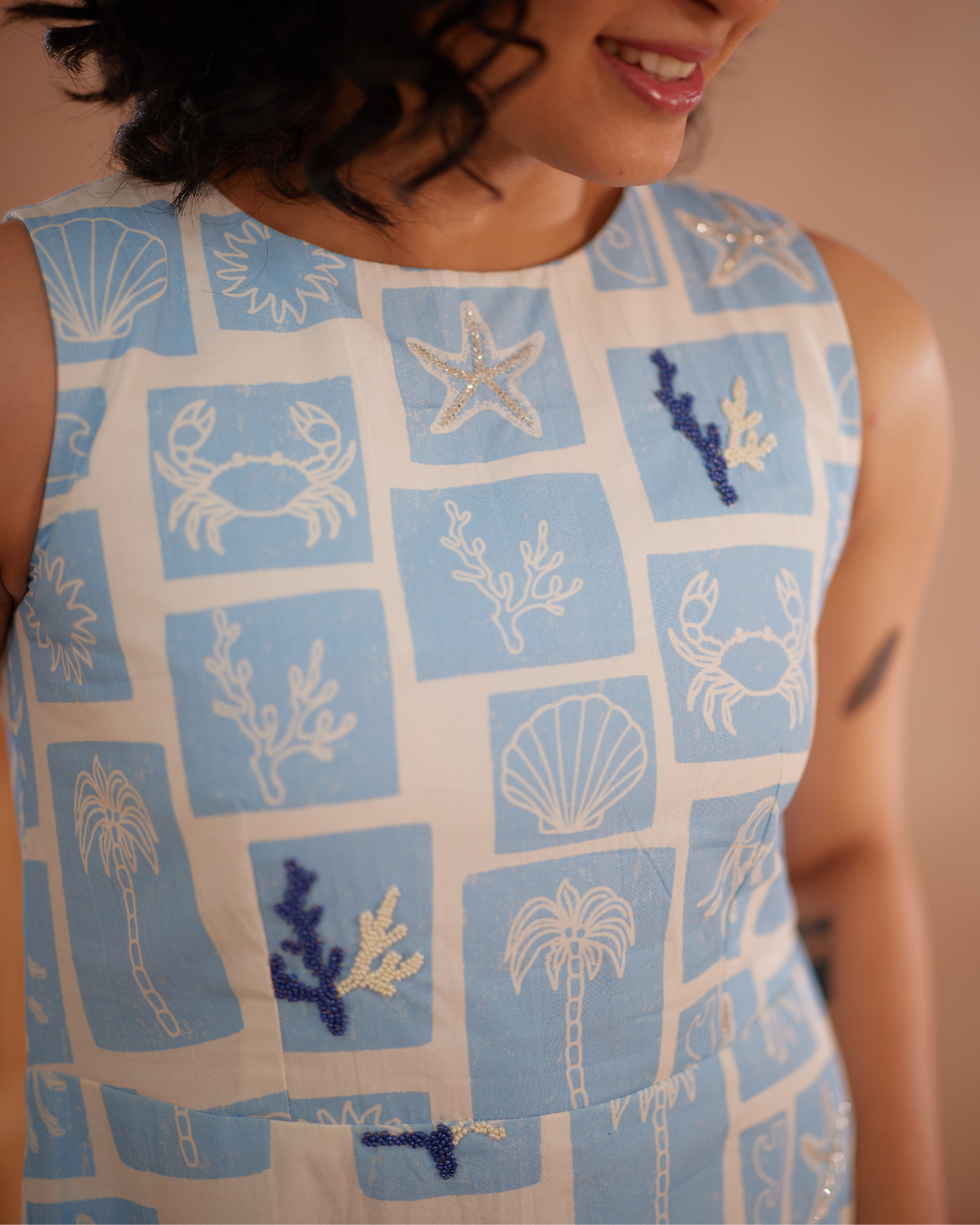Nira Hand-Embroidered Coastal Midi Dress – hand-embroidered 100% cotton – RASRA MAI