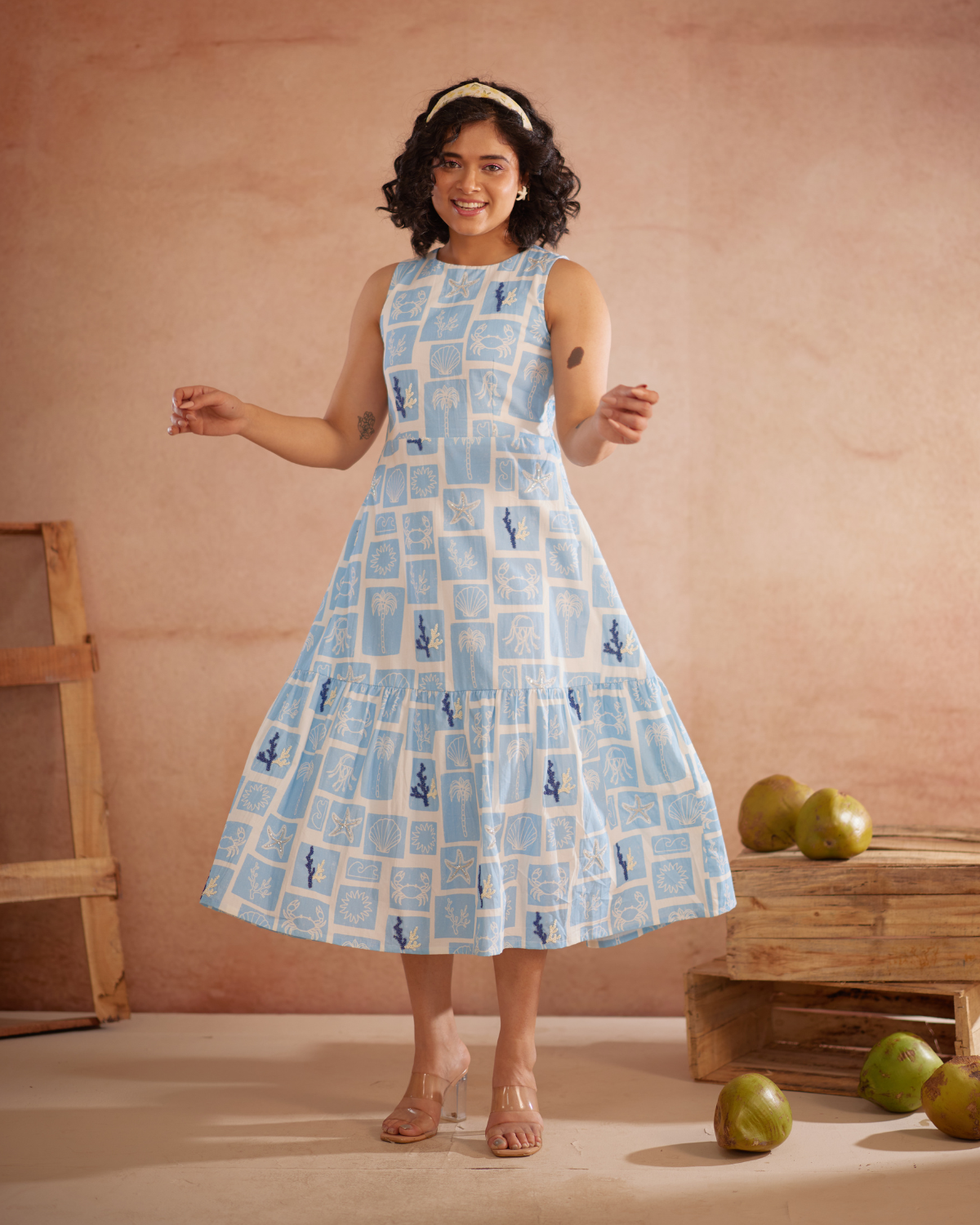 Nira Hand-Embroidered Coastal Midi Dress – hand-embroidered 100% cotton – RASRA MAI