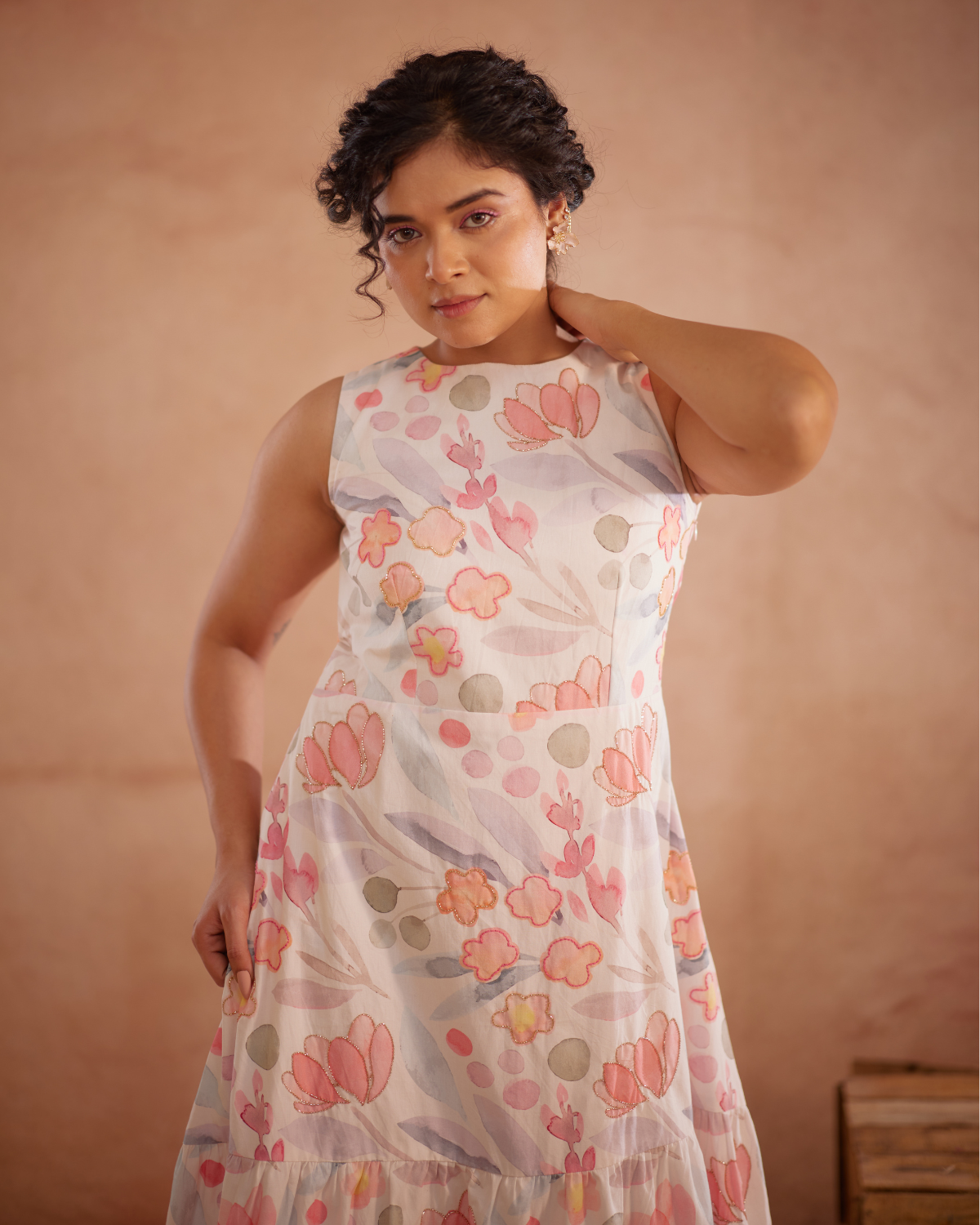 Prajaktta Hand-Embroidered Floral Midi Dress – hand-embroidered 100% cotton – RASRA MAI