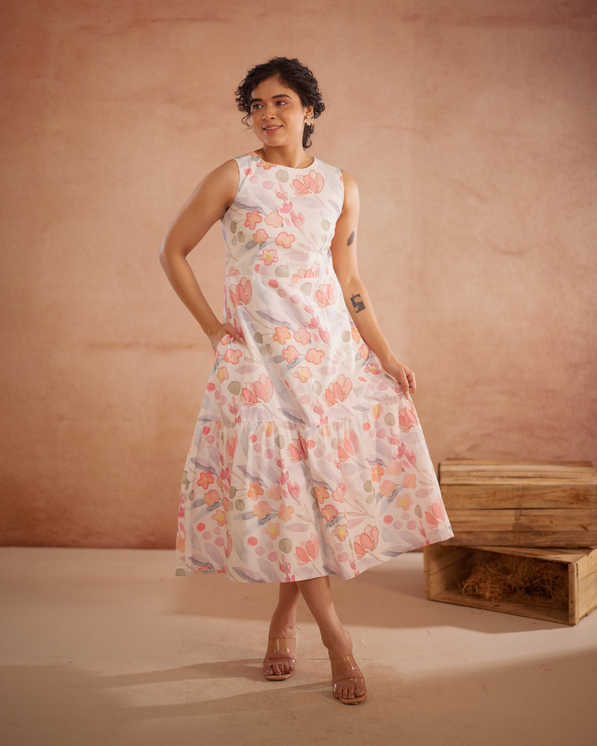 Prajaktta Hand-Embroidered Floral Midi Dress – hand-embroidered 100% cotton – RASRA MAI