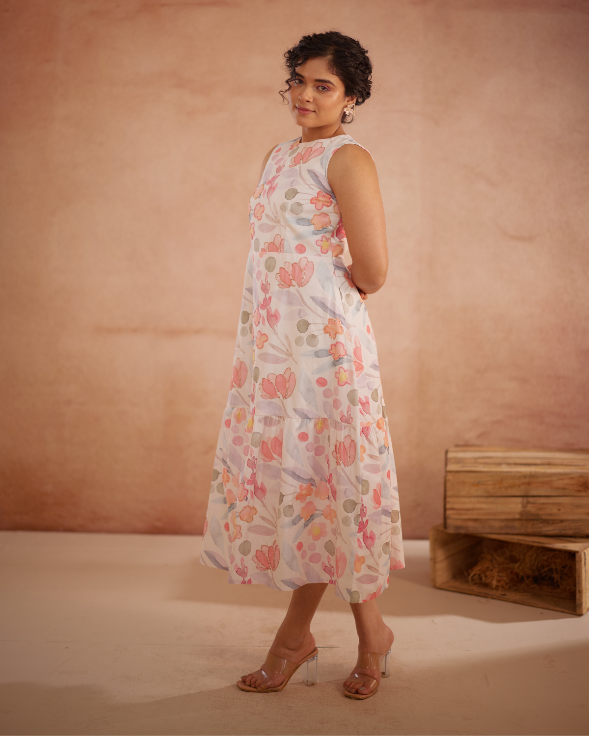 Prajaktta Hand-Embroidered Floral Midi Dress – hand-embroidered 100% cotton – RASRA MAI