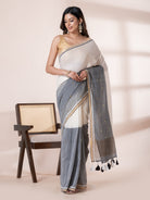 hop Aame Silver Moon saree in black grey mulmul cotton with sequin detailing