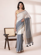 Silver Moon Designer Black Grey Sequined Mulmul Cotton Saree by Shop Aame