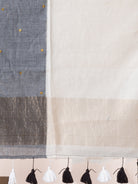 Designer black grey saree featuring soft mulmul fabric and graceful sequins work