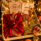 Shubh Aarambh Golden & White Festive Gift Basket | German Silver Shubh Labh & Candle - https://artecasa.in/