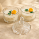 Meadow Duo Yellow & Green Glass Candle Set | Mini Genda Flower Scented Candles - https://artecasa.in/