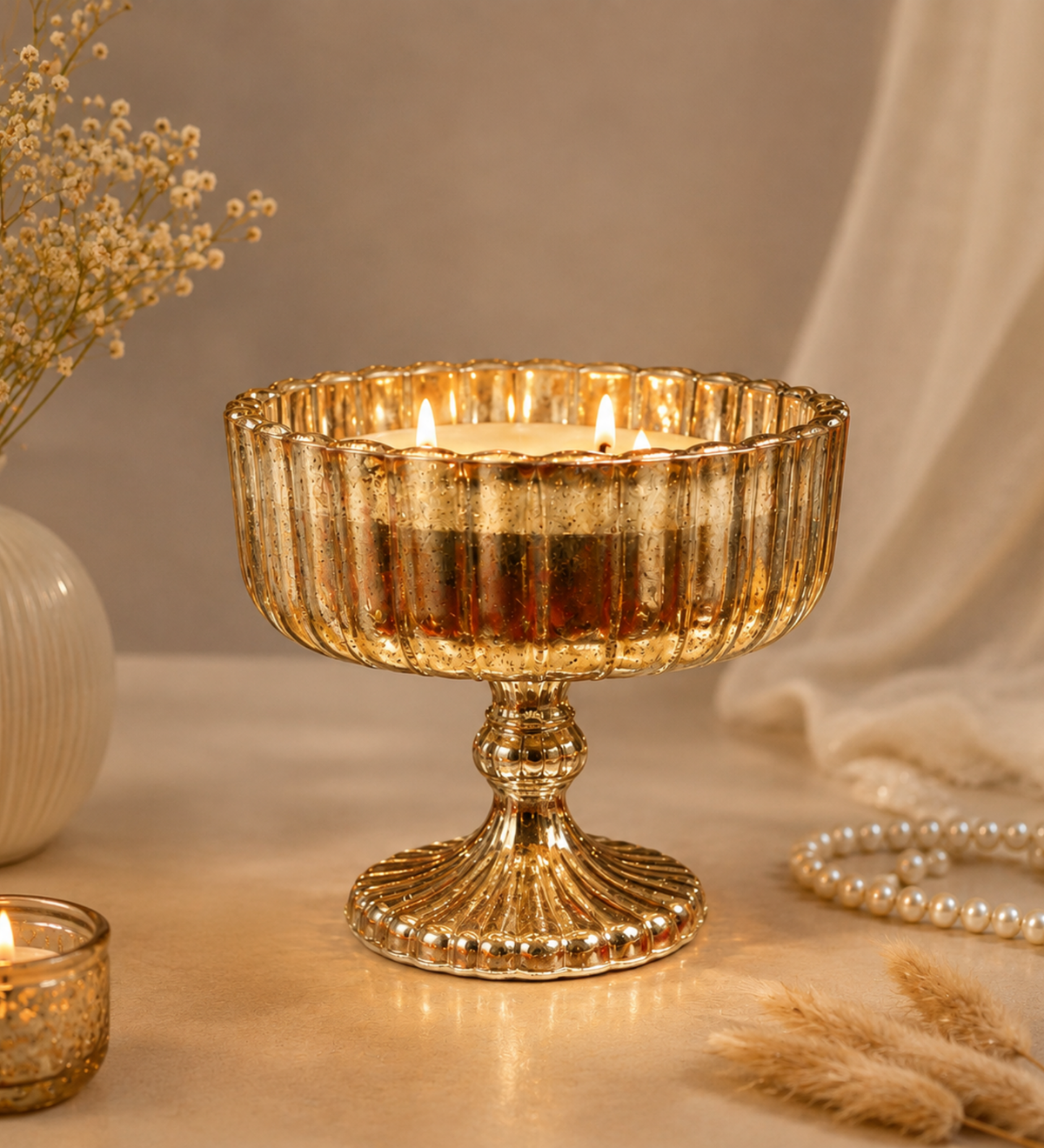 Silver Shimmer Urli Decorative Candle – Elegant Festive Soy Wax Candle - https://artecasa.in/