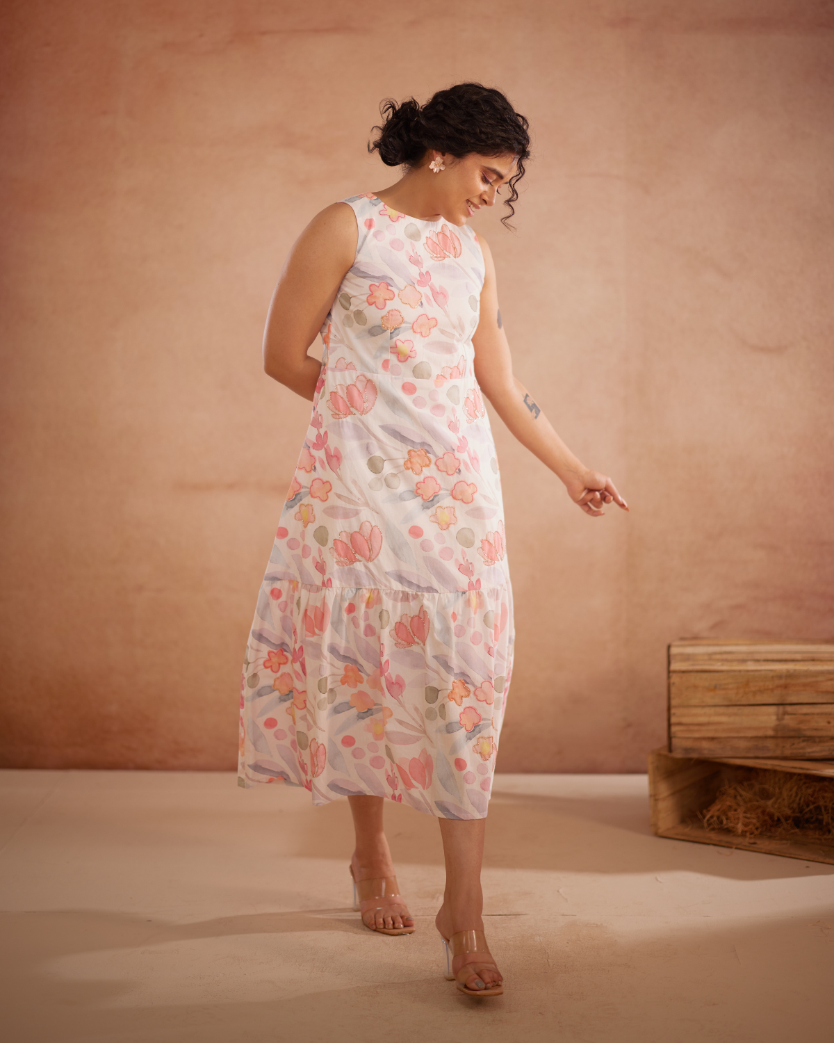 Prajaktta Hand-Embroidered Floral Midi Dress – hand-embroidered 100% cotton – RASRA MAI