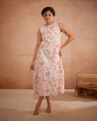 Prajaktta Hand-Embroidered Floral Midi Dress – hand-embroidered 100% cotton – RASRA MAI