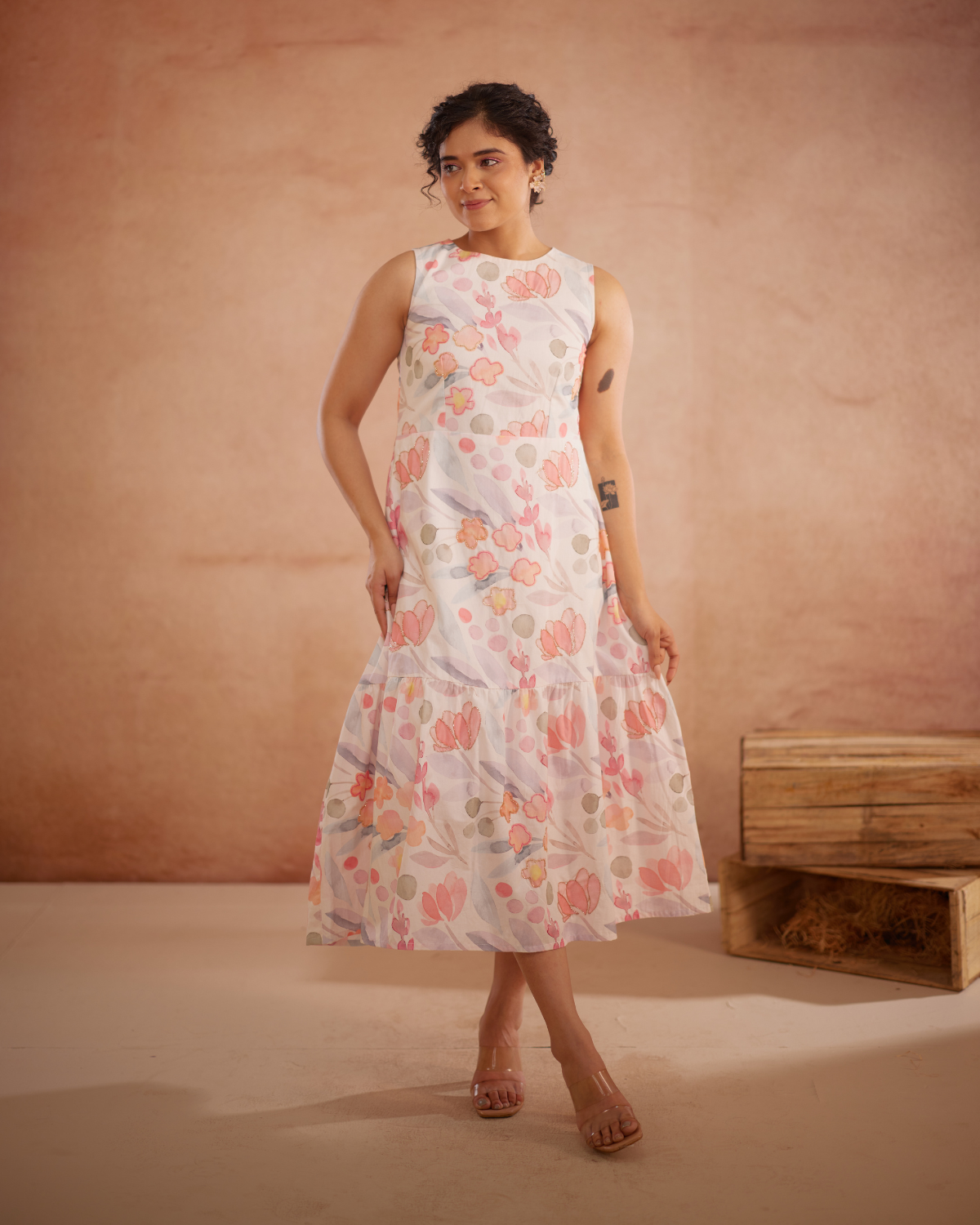 Prajaktta Hand-Embroidered Floral Midi Dress – hand-embroidered 100% cotton – RASRA MAI