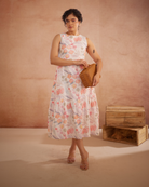 Prajaktta Hand-Embroidered Floral Midi Dress – hand-embroidered 100% cotton – RASRA MAI