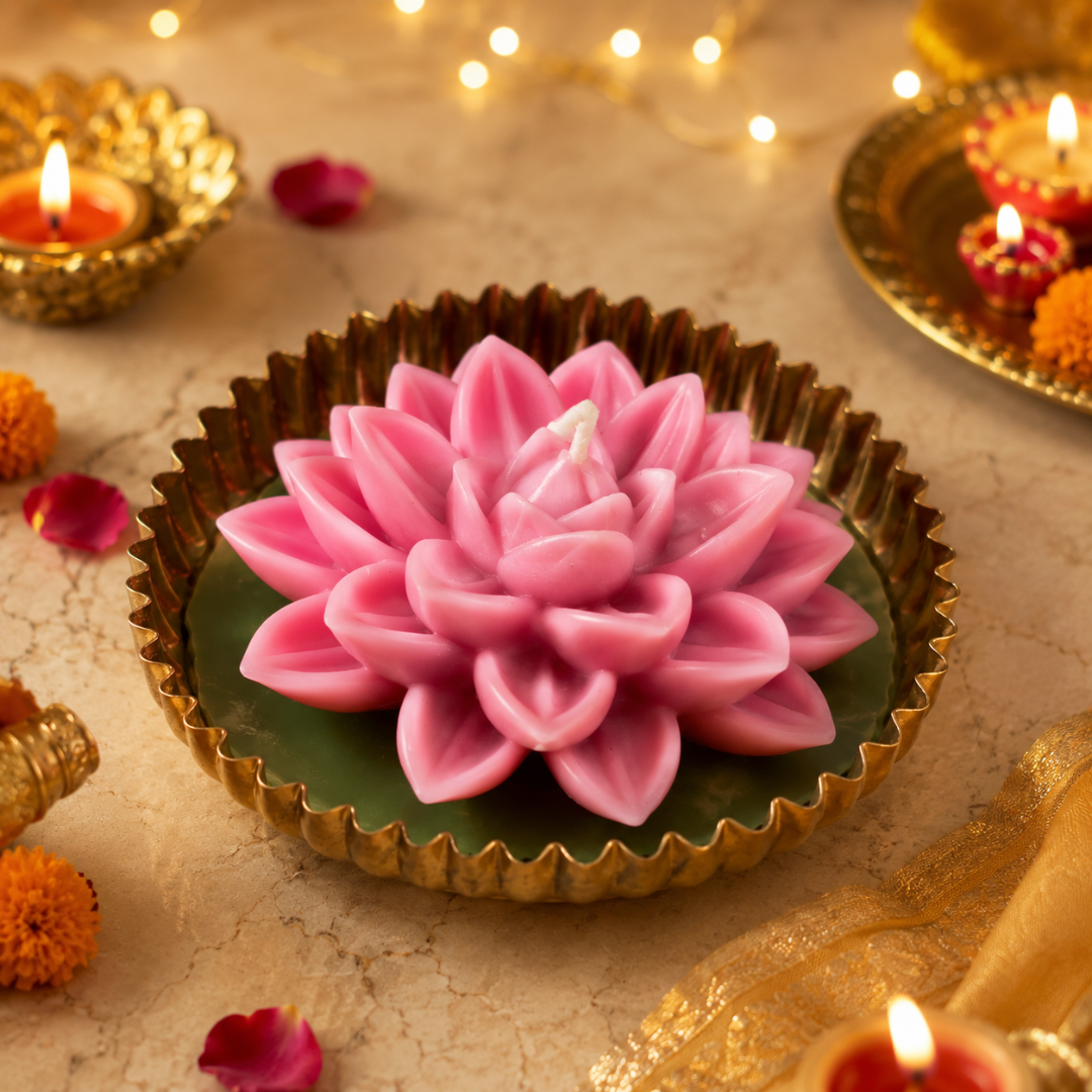 Mehfil Bloom Green & Pink Urli Flower Candle – Festive Diwali Décor - https://artecasa.in/
