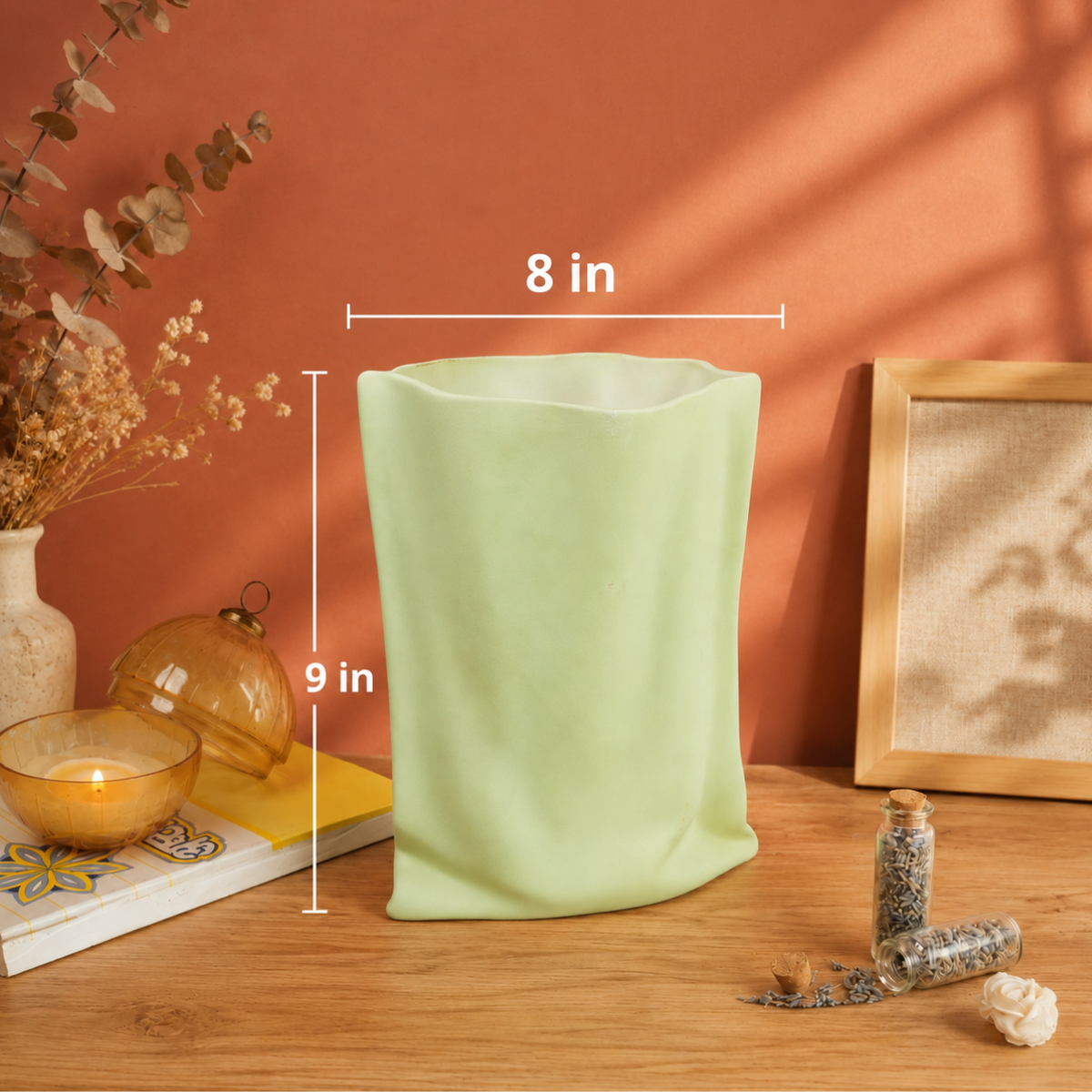 Matcha Muse Sculpted Vase with Dried Flowers | Modern Decorative Vase - https://artecasa.in/
