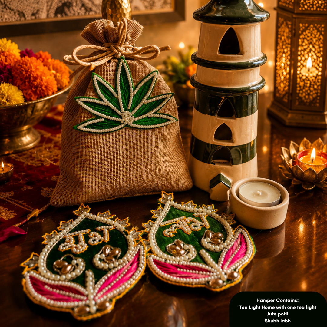 Shubh Labh Tealight Festive Decor | Tea Light Home with Mata Laxmi Charan - https://artecasa.in/