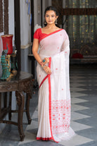 Handloom White Pure Cotton Laal Paar Jamdani Saree-Sutra Art of Clothing