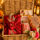 Rustic Ruby Jute Gift Basket | Red Mug & Shubh Labh Festive Hamper - https://artecasa.in/