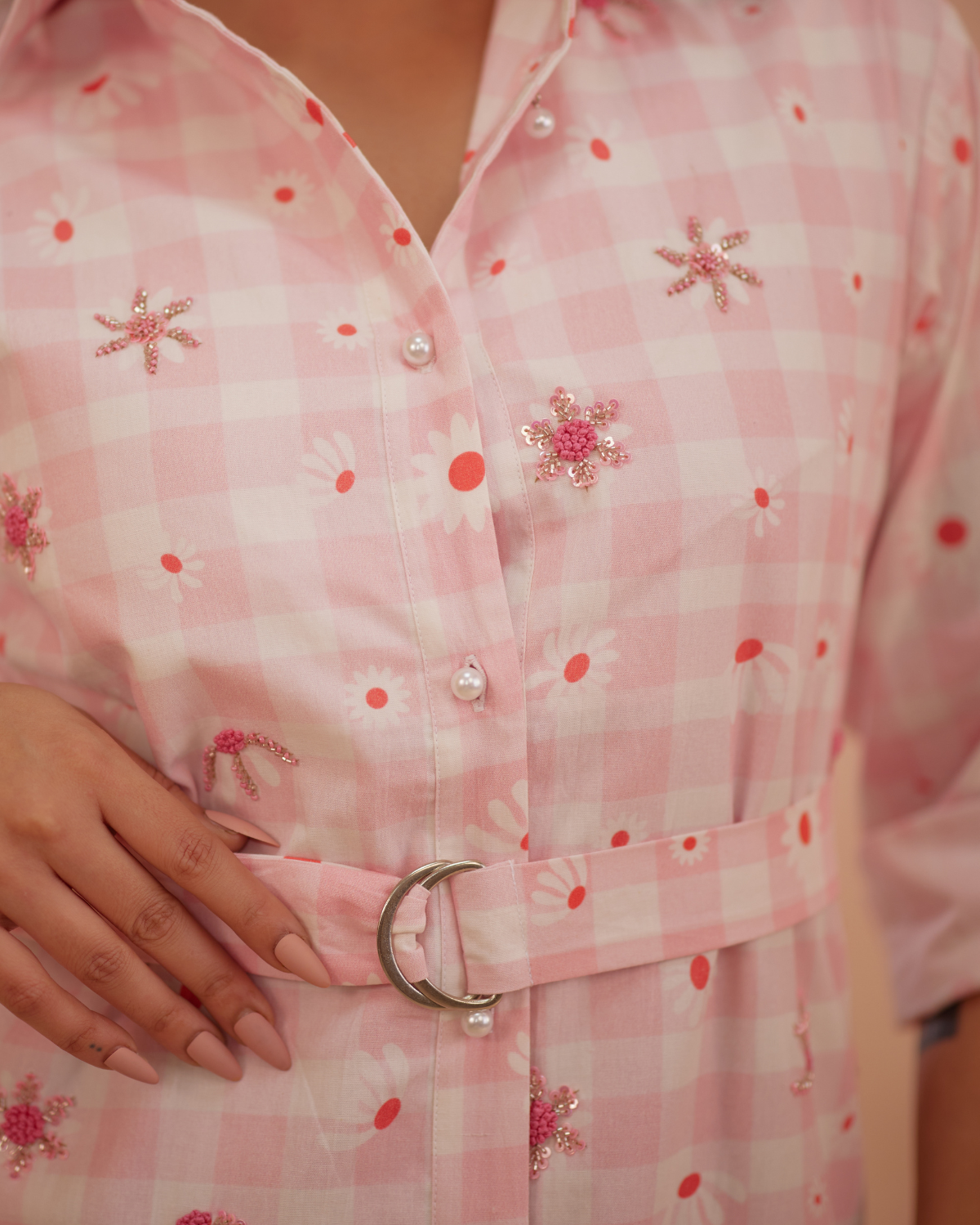 Ishiikaa Hand-Embroidered Floral Shirt Dress – hand-embroidered 100% cotton – RASRA MAI