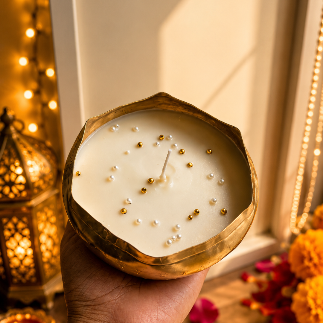 Green Aura Festive Mug Gift Box | Mug & Urli Soy Wax Candle - https://artecasa.in/