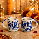 Ocean Bloom Blue Ceramic Mug Set of 2 | Elegant Blue Coffee Mugs - https://artecasa.in/