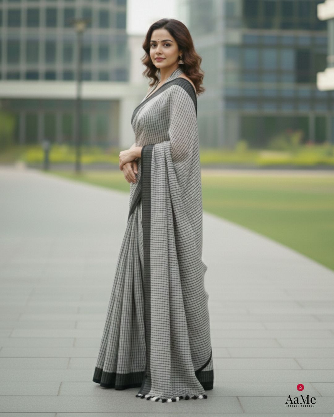 Elegant Indira brown handloom cotton saree styled as a comfortable office wear saree
