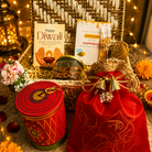 Ruby Glow Golden & White Festive Gift Basket | Diwali Hamper with Dry Fruits & Candle - https://artecasa.in/
