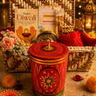 Ruby Glow Golden & White Festive Gift Basket | Diwali Hamper with Dry Fruits & Candle - https://artecasa.in/