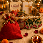 Ruby Glow Golden & White Festive Gift Basket | Diwali Hamper with Dry Fruits & Candle - https://artecasa.in/