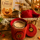 Ruby Glow Golden & White Festive Gift Basket | Diwali Hamper with Dry Fruits & Candle - https://artecasa.in/