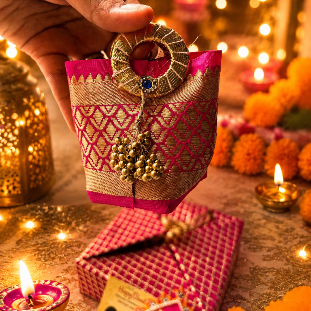 Shubh Labh Pink Celebration Gift Box | Urli Candle, Almonds & Diwali Hamper - https://artecasa.in/