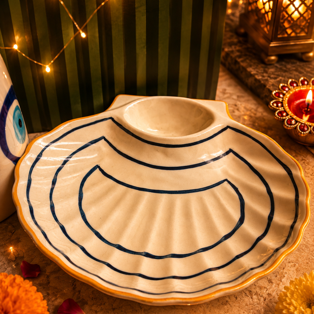Emerald Nazar Luxe Gift Box | Evil Eye, Seashell Platter & Diwali Candle Hamper - https://artecasa.in/