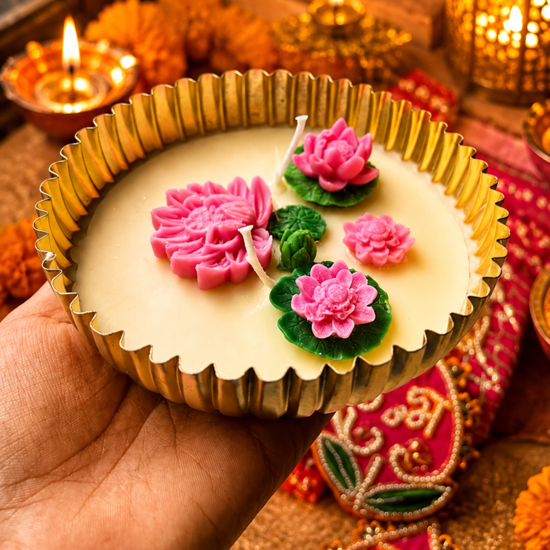 Shubh Labh Pink Celebration Gift Box | Urli Candle, Almonds & Diwali Hamper - https://artecasa.in/