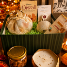Emerald Festive Harvest Gift Box | Premium Diwali Hamper with Pomegranate, Dry Fruits & Urli Candle - https://artecasa.in/