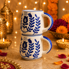 Ocean Bloom Blue Ceramic Mug Set of 2 | Elegant Blue Coffee Mugs - https://artecasa.in/