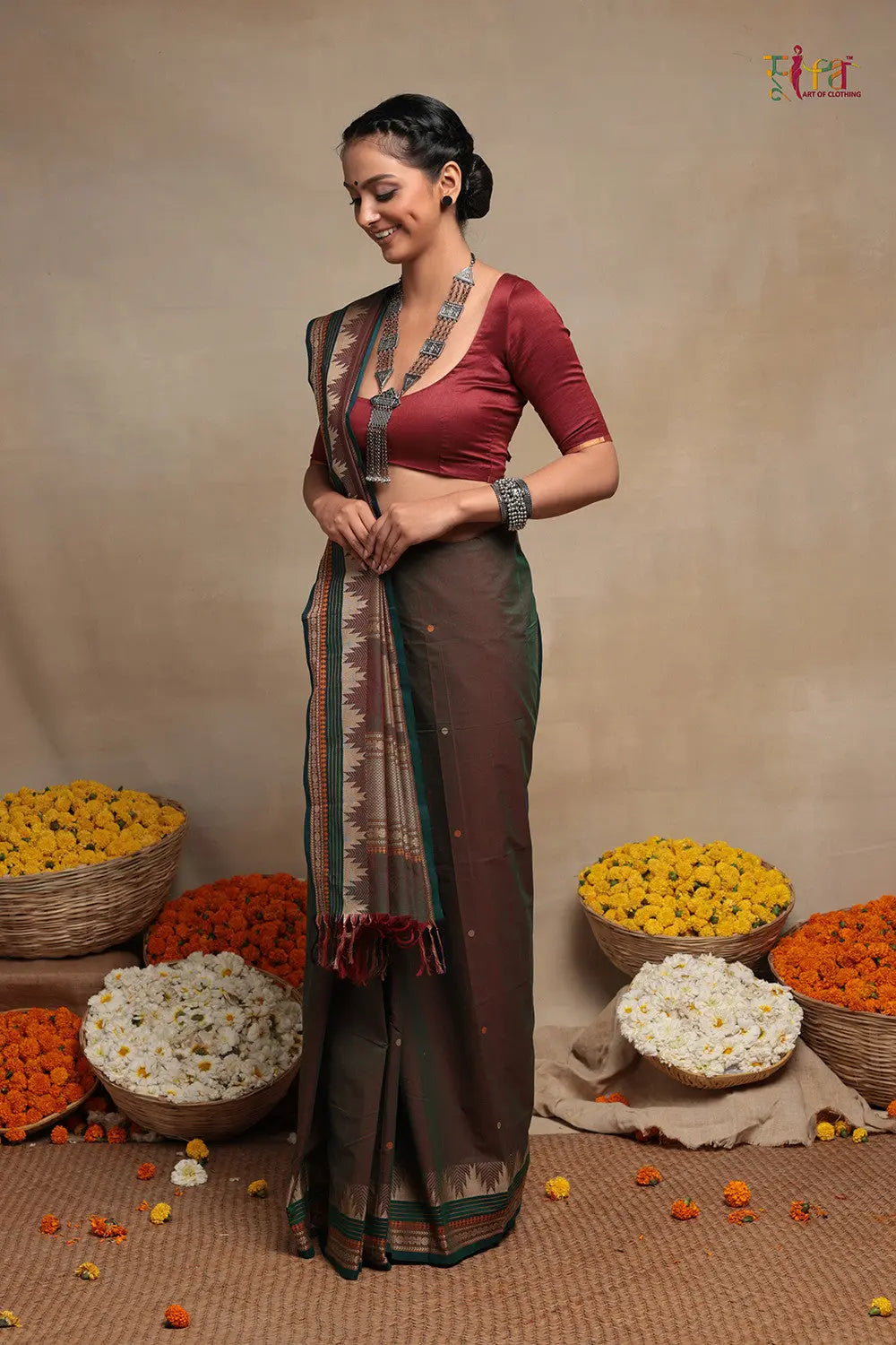 Maroon Handloom Pure Cotton Kanchi Saree-Sutra Art of Clothing